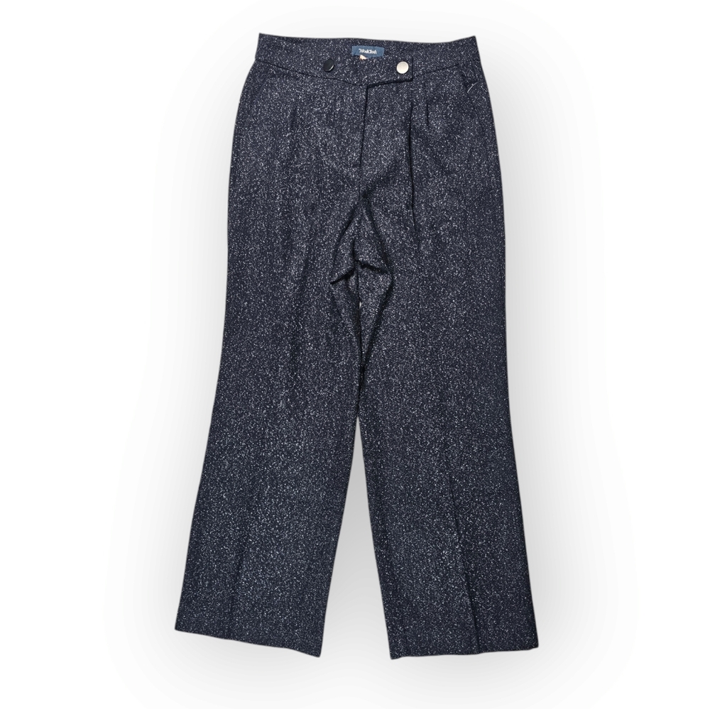 Modcloth Navy Tweed High Rise Pleated Wide Leg Trouser Pants Women's Size 12 NWT